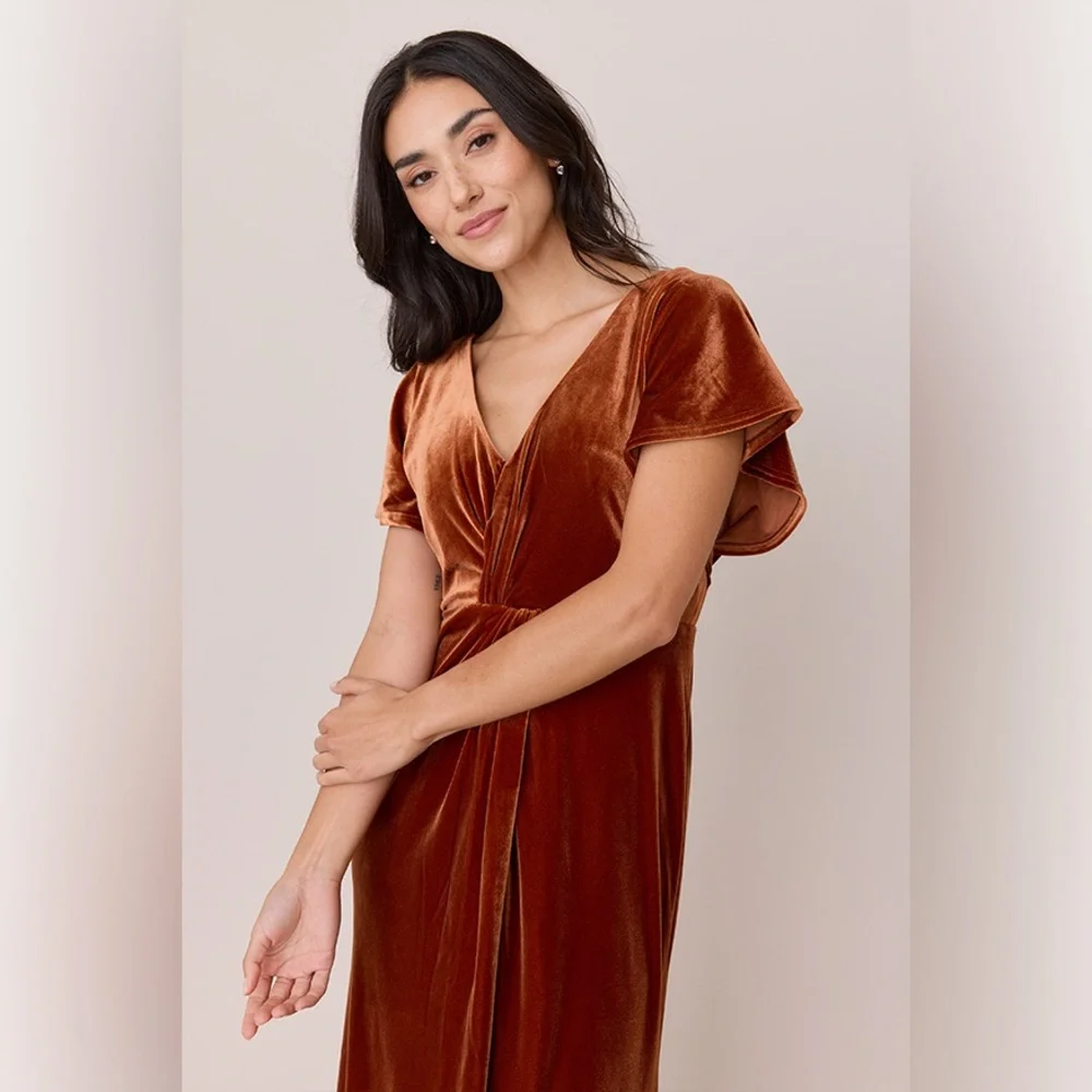 Revelry Gwen Velvet Flutter Sleeve Midi Dress - Picture 2 of 11